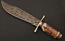 Load image into Gallery viewer, HS-344 | Custom Handmade Damascus Hunting/Bowie Knife With Stag Horn Handle