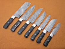 Load image into Gallery viewer, HS-230 Custom Handmade Damascus Kitchen-Chef Knives Set Lot Of 7 Pecs With Buffalo Horn Handle