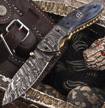 Load image into Gallery viewer, Custom Handmade Damascus Folding-Pocket Knife With Colored Bone Handle