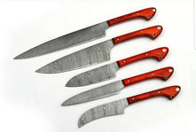 Load image into Gallery viewer, HS-229 Custom Handmade Damascus Kitchen-Chef Knives Set Lot Of Five Pecs With Wood Handle
