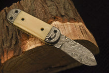 Load image into Gallery viewer, Custom Handmade Damascus Folding/Pocket Knife Liner Lock With Bone Handle