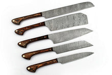 Load image into Gallery viewer, HS-228 Custom Handmade Damascus Kitchen-Chef Knives Set Lot Of Five Pecs With Wood Handle