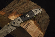 Load image into Gallery viewer, Custom Handmade Damascus Folding/Pocket Knife With Buffalo hHorn Handle