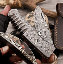 Load image into Gallery viewer, HS Cutlery | Custom Handmade Damascus Folding-Pocket Knife Also With Damascus Handle
