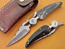 Load image into Gallery viewer, Custom Handmade Damascus Folding-Pocket Knife With Buffalo Horn Handle