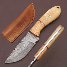 Load image into Gallery viewer, HS-778 Custom Handmade Damascus Skinner Knife With Bone + Wood Handle