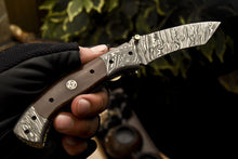 Load image into Gallery viewer, Custom Handmade Damascus Folding Knife With Brown Micarta Handle