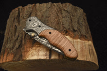 Load image into Gallery viewer, Custom Handmade Damascus Folding/Pocket Knife With Wood Handle