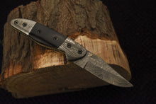 Load image into Gallery viewer, Custom Handmade Damascus Folding/Pocket Knife With Buffalo hHorn Handle