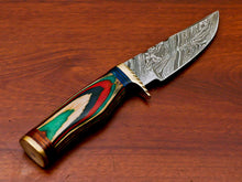 Load image into Gallery viewer, HS-508 Custom Handmade Damascus Hunting/Skinner Knife With Three Shade Colour Hard Wood Handle