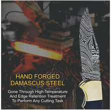 Load image into Gallery viewer, Custom Handmade Damascus Steel Back-Lock Pocket | Folding Knife | Leather Sheath-Olive Wood Handle