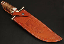 Load image into Gallery viewer, HS-344 | Custom Handmade Damascus Hunting/Bowie Knife With Stag Horn Handle