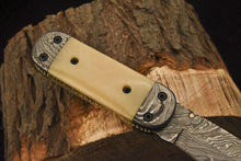 Load image into Gallery viewer, Custom Handmade Damascus Folding/Pocket Knife Liner Lock With Bone Handle