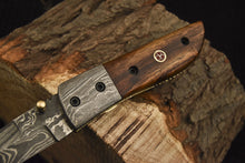 Load image into Gallery viewer, Custom Handmade Damascus Folding/Pocket Knife Liner Lock With Wood Handle