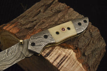 Load image into Gallery viewer, Custom Handmade Damascus Folding/Pocket Knife With Bone Handle