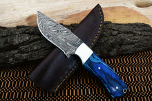 Load image into Gallery viewer, HS-798 Custom Handmade Damascus Skinner Knife With Awesome Blue Hard Wood Handle