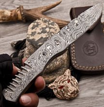 Load image into Gallery viewer, HS Cutlery | Custom Handmade Damascus Folding-Pocket Knife Also With Damascus Handle