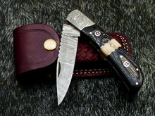 Load image into Gallery viewer, HS-1120 '' CUSTOM HANDMADE DAMASCUS BLADE POCKET FOLDING KNIFE - HARD WOOD HANDLE