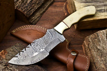 Load image into Gallery viewer, HS-924 Custom Handmade Damascus Steel Camping Tracker Knife - Beautiful Camel Bone Handle