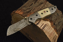 Load image into Gallery viewer, Custom Handmade Damascus Folding/Pocket Knife With Bone Handle