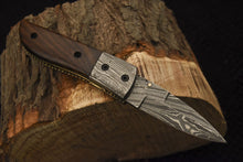 Load image into Gallery viewer, Custom Handmade Damascus Folding/Pocket Knife Liner Lock With Wood Handle