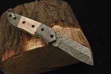 Load image into Gallery viewer, Custom Handmade Damascus Folding/Pocket Knife With Bone Handle