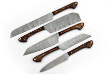 Load image into Gallery viewer, HS-228 Custom Handmade Damascus Kitchen-Chef Knives Set Lot Of Five Pecs With Wood Handle