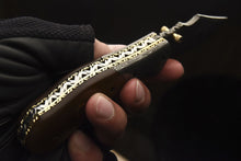 Load image into Gallery viewer, Custom Handmade Damascus Folding/Pocket Knife With Brown Micarta Handle