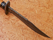 Load image into Gallery viewer, HS-347 | Custom Handmade Damascus Hunting/Bowie Knife With Colored Bone Handle