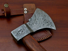 Load image into Gallery viewer, HS-1068 | Custom Handmade Damascus Hand Forged Tomahawk knife, Hatchet, Axe, Integral With Natural Wood