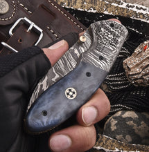 Load image into Gallery viewer, Custom Handmade Damascus Folding-Pocket Knife With Colored Bone Handle