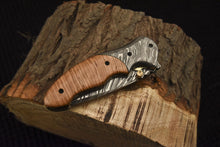 Load image into Gallery viewer, Custom Handmade Damascus Folding/Pocket Knife With Wood Handle