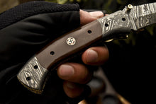 Load image into Gallery viewer, Custom Handmade Damascus Folding Knife With Brown Micarta Handle