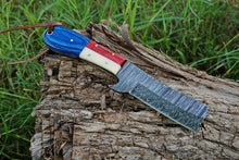 Load image into Gallery viewer, HS-1011 | Custom Handmade Damascus Cowboy Bull Cutter Knife With Beautiful Wood & Bone Handle