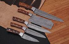 Load image into Gallery viewer, HS-201 Custom Handmade Damascus Kitchen-Chef Knives Set Lot Of Five Pecs With Wood Handle