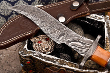 Load image into Gallery viewer, HS-530 Custom Handmade Damascus Hunting/Bowie Knife With Colored Bone Handle