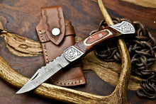 Load image into Gallery viewer, Custom Handmade Damascus Steel Pocket Folding Knife - Beautiful Hard Wood Handle
