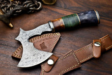 Load image into Gallery viewer, HS-1056 | Custom Hand Made Damascus Blade Hunting Hatchet Mini Viking Axe | Camel Bone & Wood
