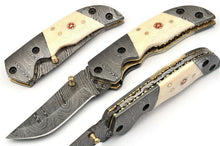 Load image into Gallery viewer, Custom Handmade Damascus Folding-Pocket Knife With Camel Bone Handle