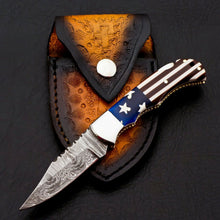 Load image into Gallery viewer, HS-1117 Rare Custom Hand Forged Damascus Steel Back Lock Resin Handle Knife