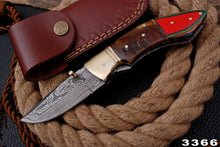 Load image into Gallery viewer, Custom Handmade Damascus Folding-Pocket Knife With Coloured Hard Wood Handle