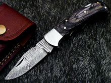Load image into Gallery viewer, HS-1119 CUSTOM HANDMADE DAMASCUS BLADE POCKET FOLDING KNIFE - HARD WOOD HANDLE