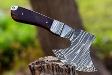Load image into Gallery viewer, HS-1049 Damascus Viking Axe Rose wood handle with Leather sheath 9''