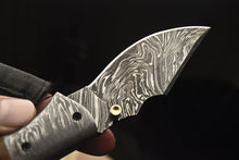 Load image into Gallery viewer, Custom Handmade Damascus Folding/Pocket Knife With Brown Micarta Handle