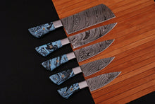 Load image into Gallery viewer, HS-205 Custom Handmade Damascus KItchen-Chef Knives Set Lot Of Five Pecs With Resin Handle
