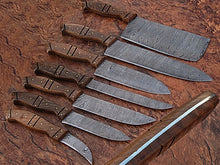 Load image into Gallery viewer, HS-231 Custom Handmade Damascus Kitchen-Chef Knives Set Lot Of 7 Pecs With Wood Handle