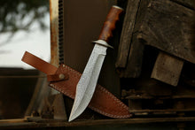 Load image into Gallery viewer, HS-310 Custom Made Hand Forged Damascus Steel Walnut Wood Bowie Knife, Hunting Knife