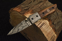 Load image into Gallery viewer, Custom Handmade Damascus Folding/Pocket Knife Liner Lock With Wood Handle