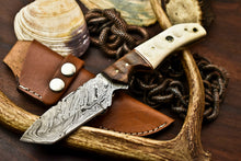 Load image into Gallery viewer, HS-414 | Custom Handmade Damascus Steel Hunting Knife - Wood & Camel Bone Handle