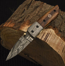 Load image into Gallery viewer, Custom Handmade Damascus Folding/Pocket Knife Liner Lock With Wood Handle